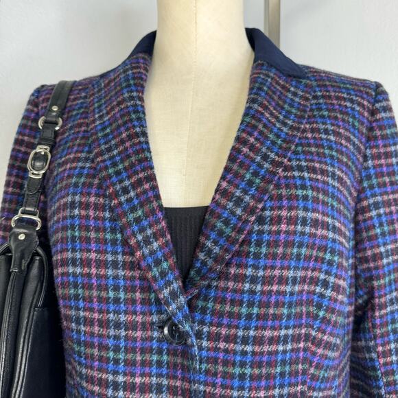Talbots Mistletoe Plaid Shetland Wool Blend Blazer Dark Academia Size 12 Petite - Picture 6 of 16
